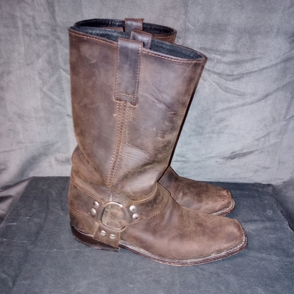 Weathered Brown Harness Motorcycle Boots Size 9.5 - 10 Narrow.